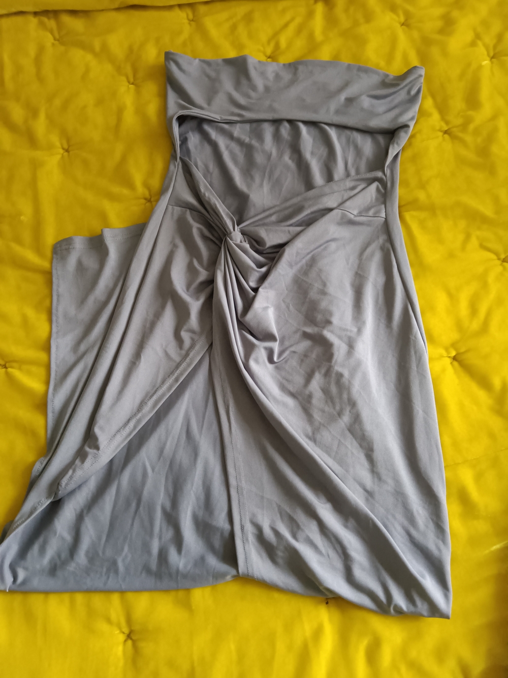 Gray Strapless Twist Front Maxi Dress
